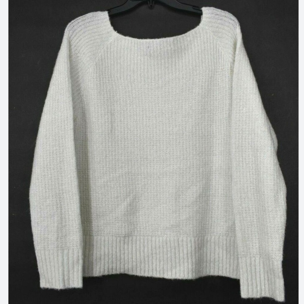 Womens Shimmer Raglan Long Sleeve Ballet Neck Rib Metallic Sweater M wool blend